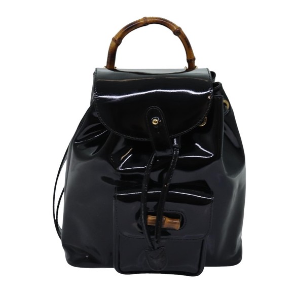 GUCCI Bamboo Backpack Patent leather Black 003 2058 0030 Auth ep4556 - Picture 13 of 16